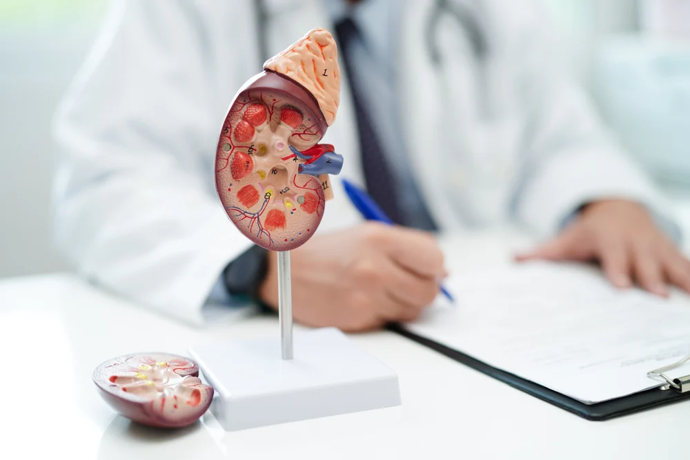 Male patient attending a follow-up appointment with a consultant urologist at a urology clinic